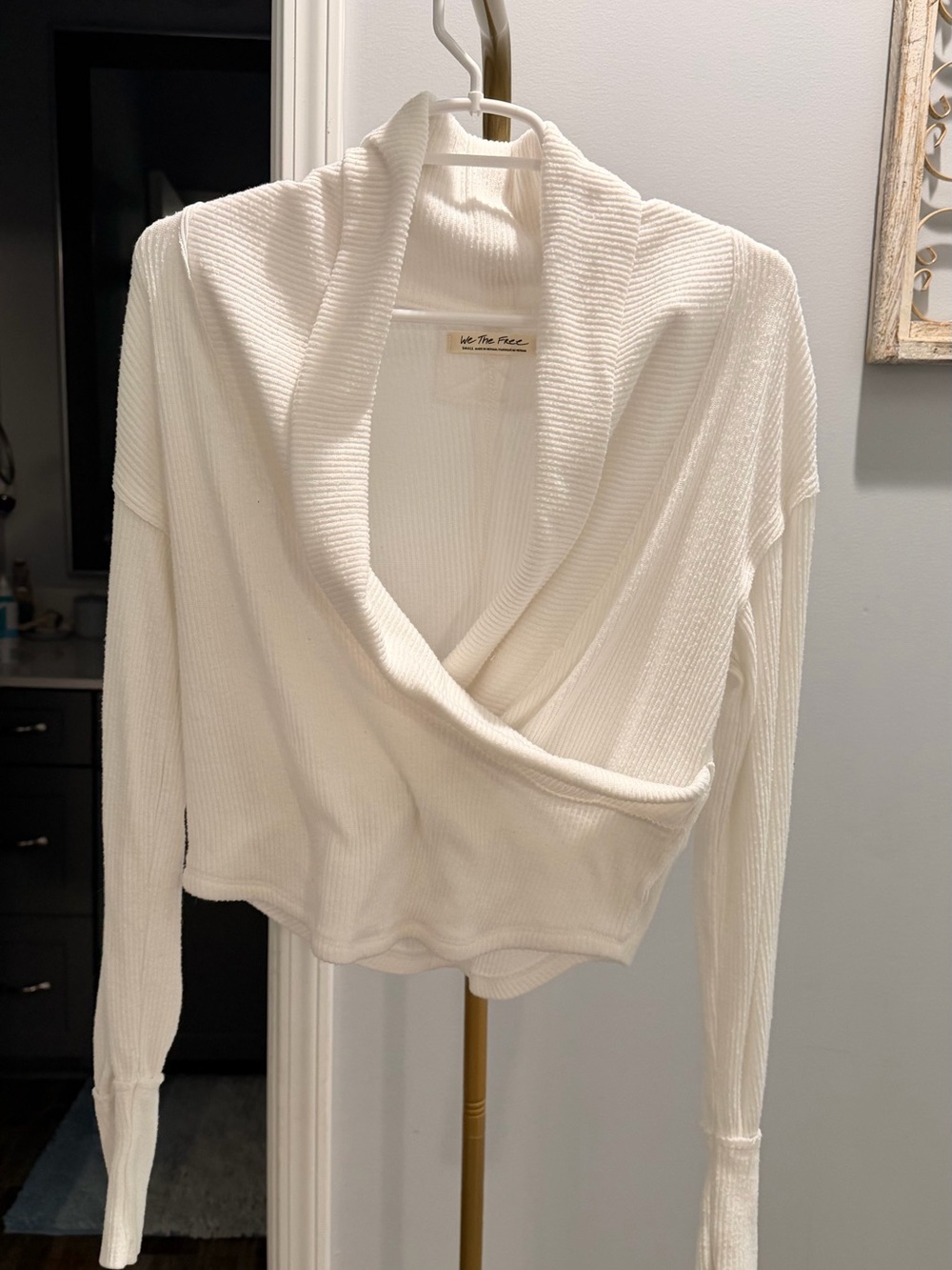 We The Free Cream Ribbed Draped Turtleneck Sweater